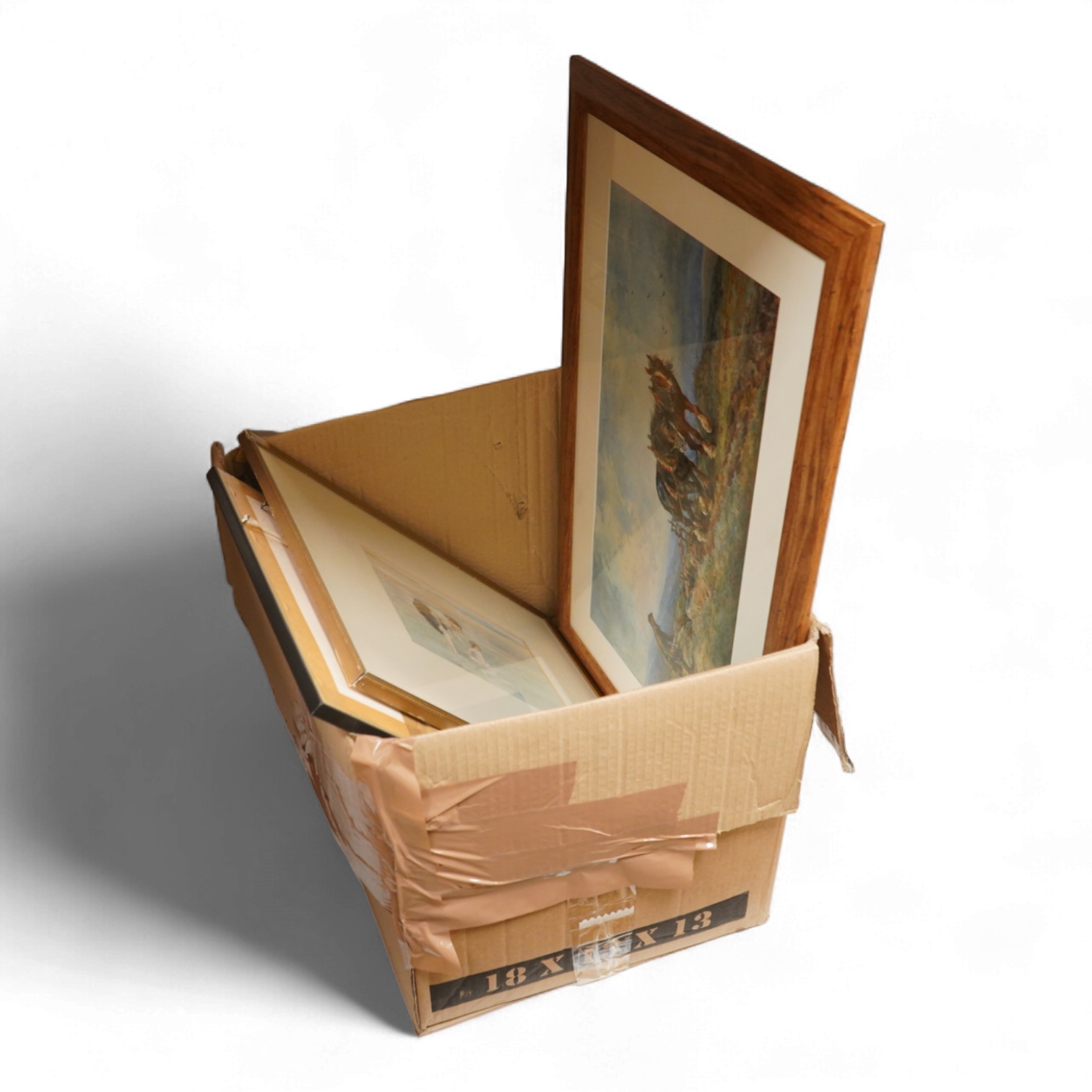 A collection of five watercolours to include examples by Reginald Smith, W. H. Bartlett and Sidney Goodwin, Plough horses, each framed